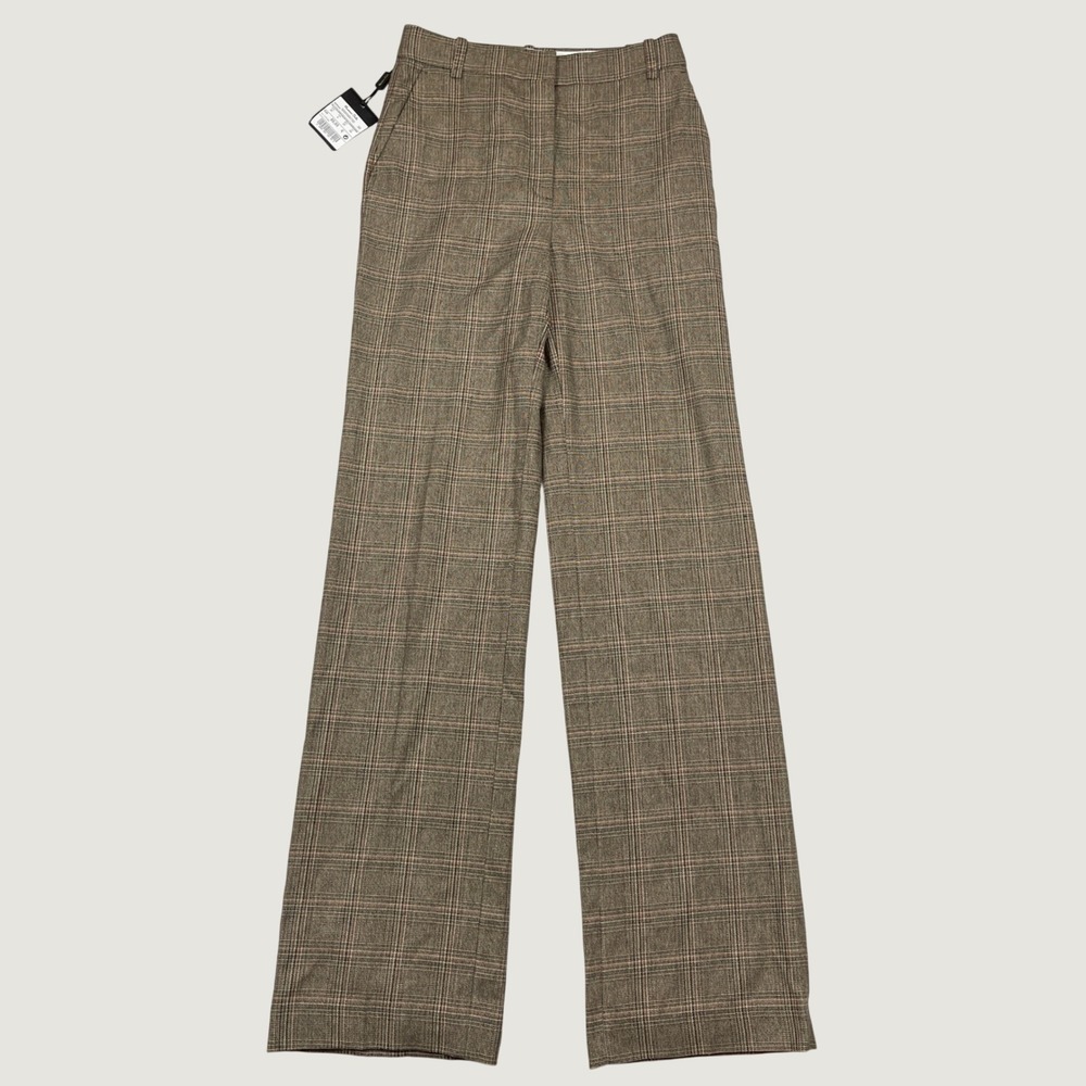Massimo Dutti Plaid Trousers Womens 4 Brown Glen Check Work Dress Pants NEW
